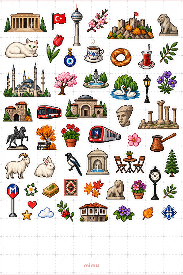 Ankara Pixel Art Sticker Seti Şehir Temalı Dekoratif 2'li Etiket - 2