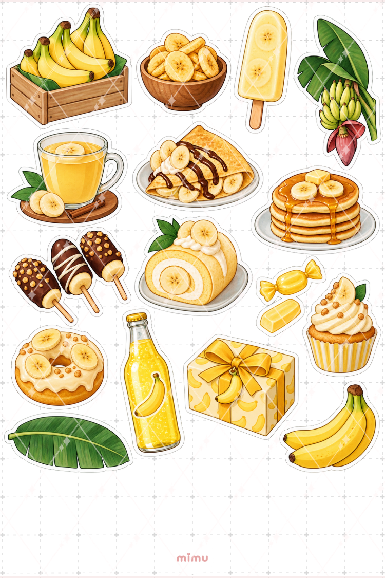 Muz Banana Sticker Seti Meyve Temalı Dekoratif 2'li Etiket - 2