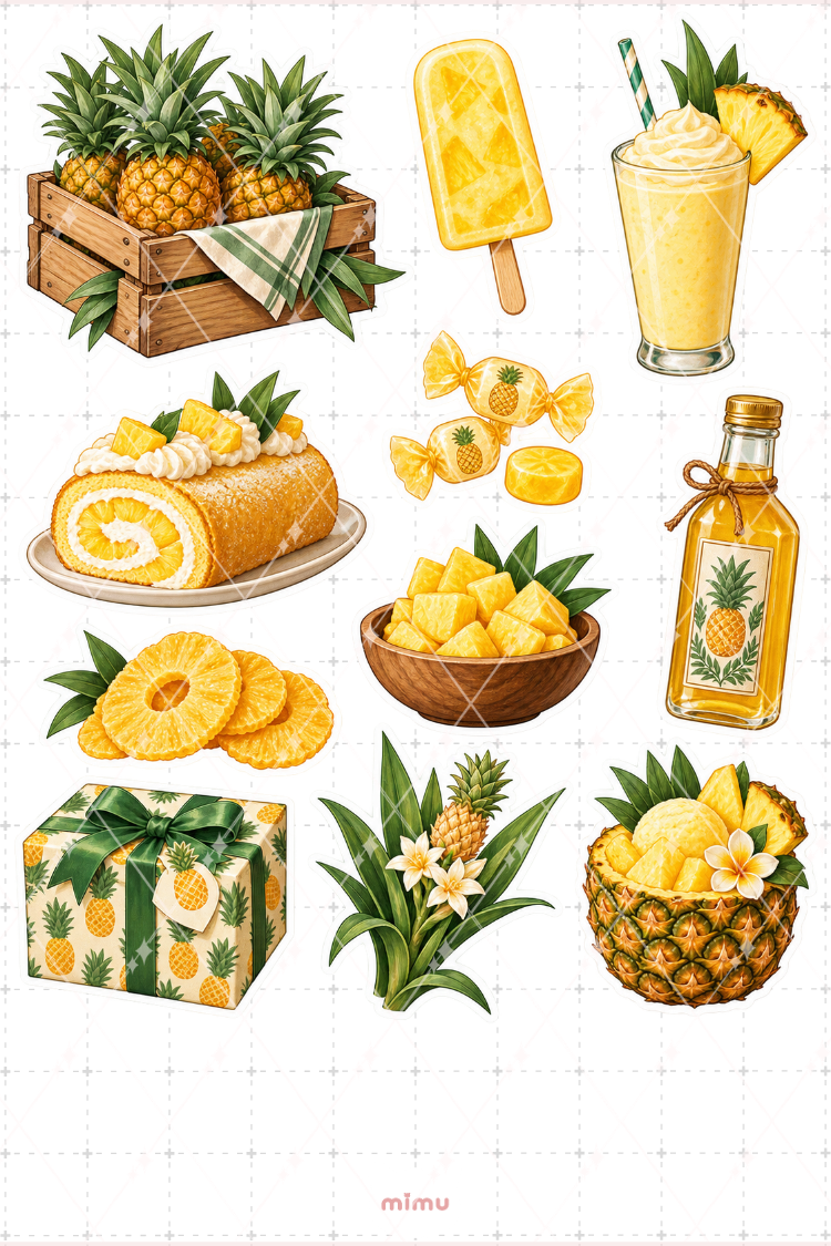 Ananas Pineapple Sticker Seti Tropikal Meyve Temalı Dekoratif 2'li Etiket - 2