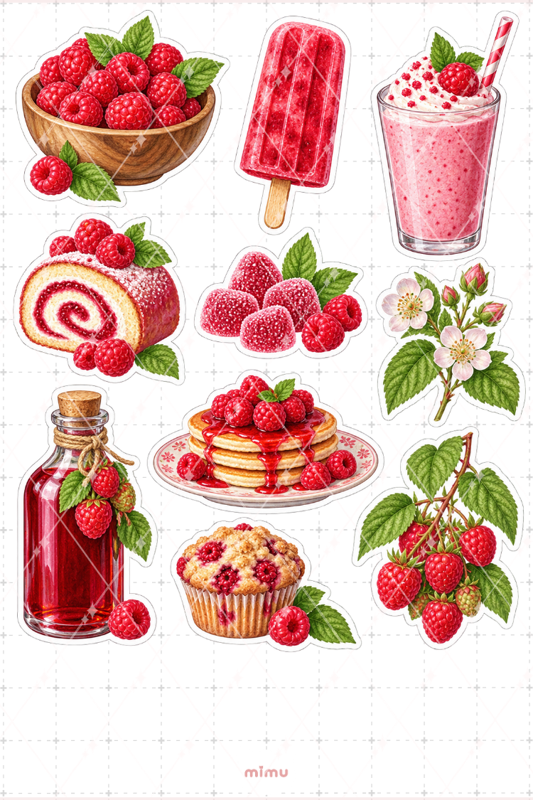 Ahududu Raspberry Sticker Seti Meyve Temalı Dekoratif 2'li Etiket - 2