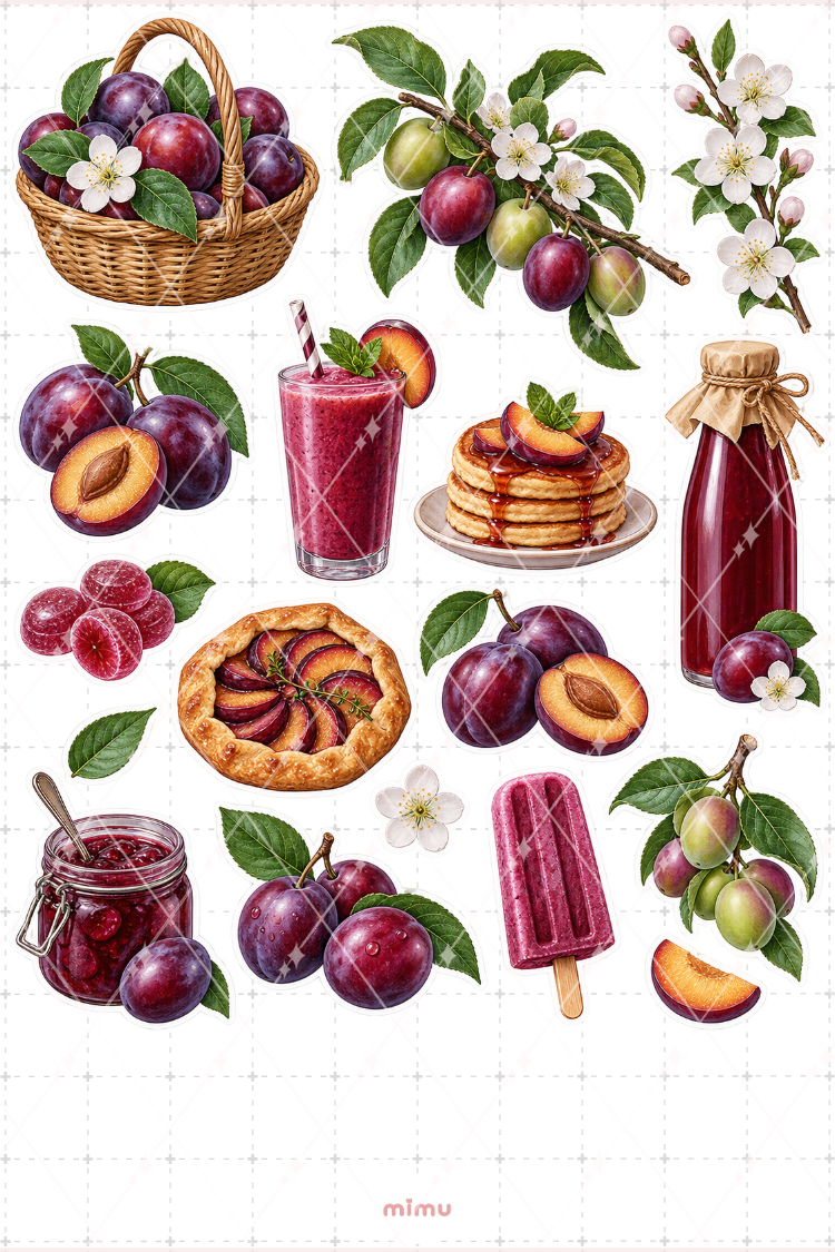 Erik Plum Sticker Seti Meyve Temalı Dekoratif 2'li Etiket - 2