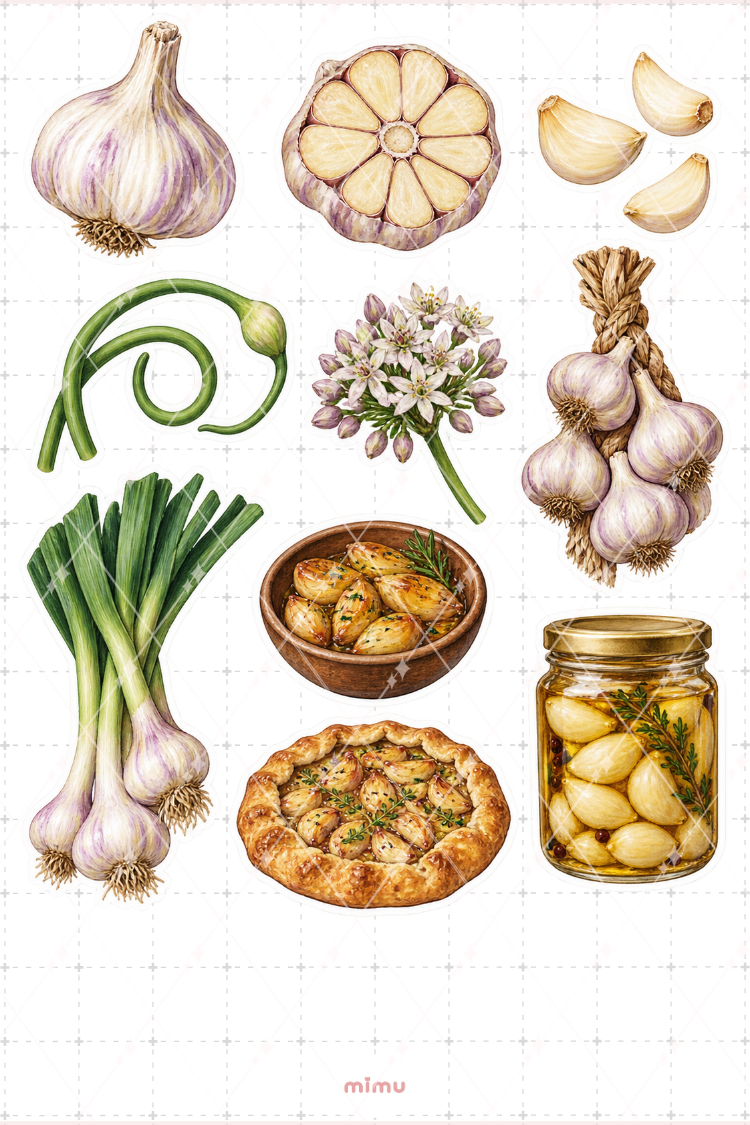 Sarımsak Garlic Sticker Seti Sebze Mutfak Temalı Dekoratif 2'li Etiket - 2