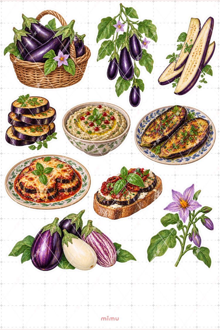 Patlıcan Eggplant Sticker Seti Sebze Temalı Dekoratif 2'li Etiket - 2
