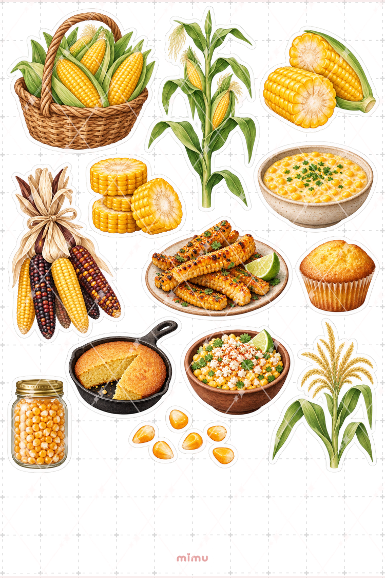 Mısır Corn Sticker Seti Sebze Temalı Dekoratif 2'li Etiket - 2