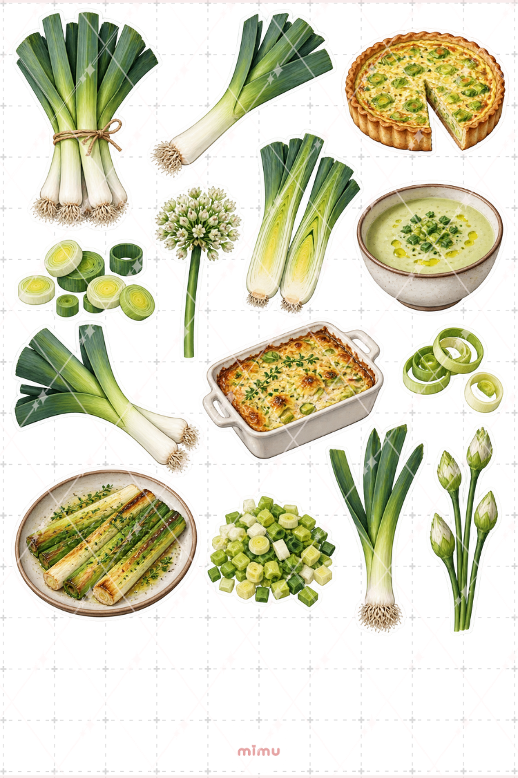 Pırasa Leek Sticker Seti Sebze Temalı Dekoratif 2'li Etiket - 2