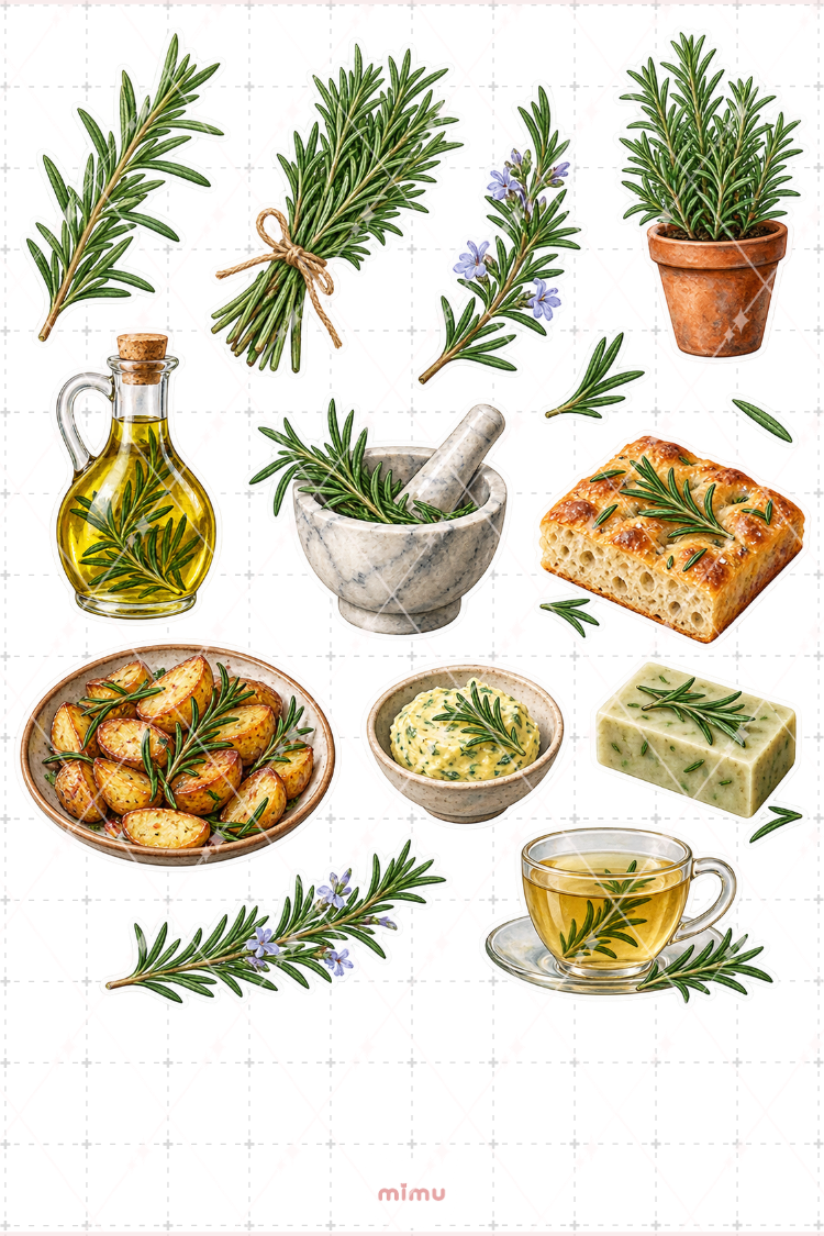 Biberiye Rosemary Sticker Seti Aromatik Bitki Botanik Temalı Dekoratif 2'li Etiket - 2