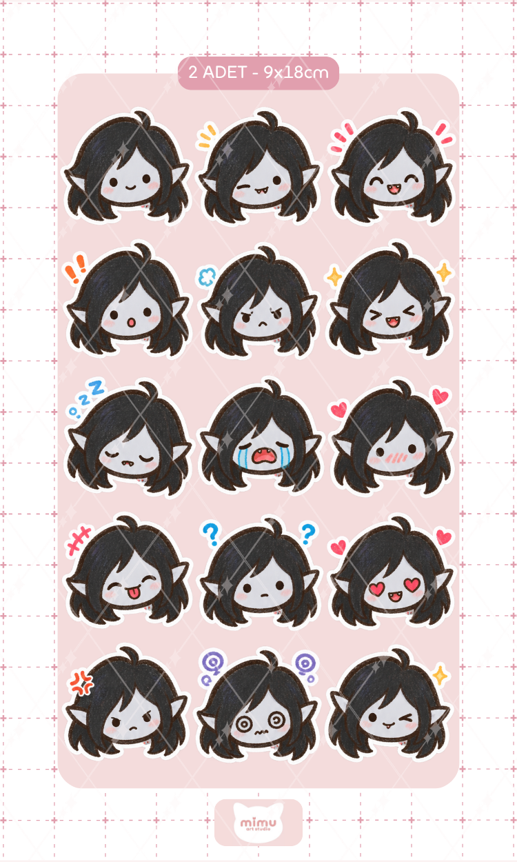 Marceline Yüz İfadeleri Sticker Seti Adventure Time Çizgi Film Karakteri Dekoratif Etiket 2 Adet