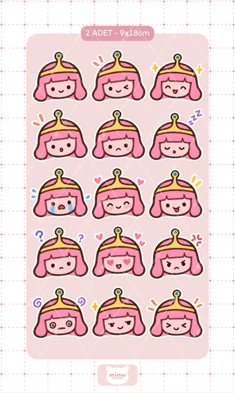 Princess Bubblegum Yüz İfadeleri Sticker Seti Adventure Time Çizgi Film Karakteri Dekoratif Etiket 2 Adet