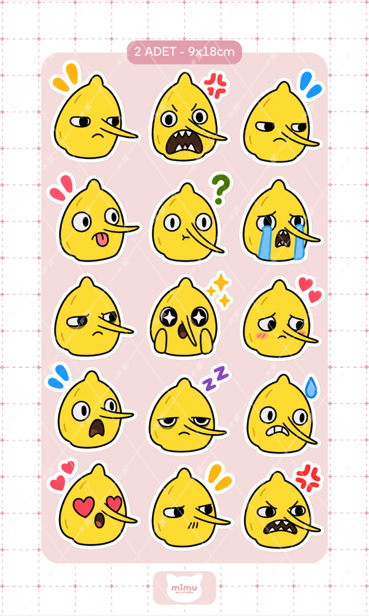 Lemongrab Yüz İfadeleri Sticker Seti Adventure Time Çizgi Film Karakteri Dekoratif Etiket 2 Adet