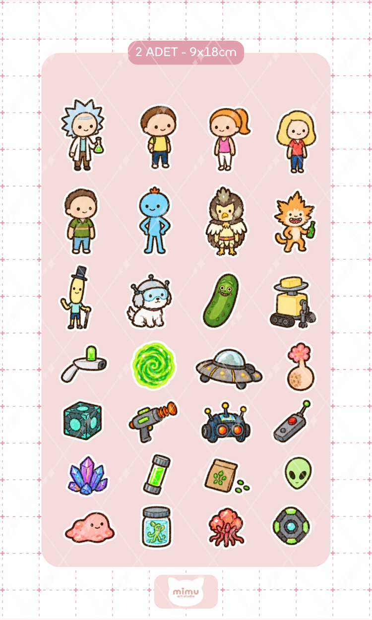 Rick and Morty Sticker Seti Rick and Morty Çizgi Film Karakteri Dekoratif Etiket 2 Adet