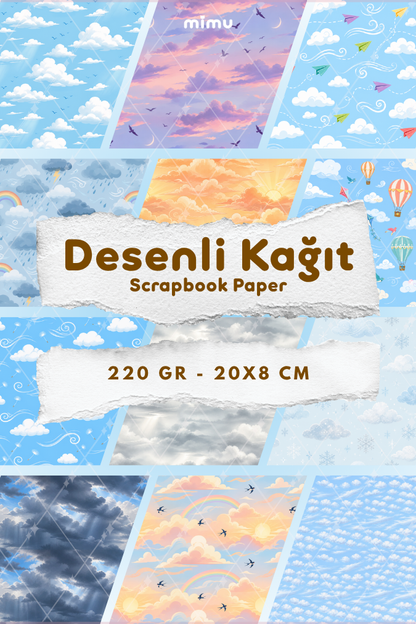 Desenli Kağıt Seti Scrapbook Kağıdı (220 gr) Ajanda Kolaj Junk Journal Bullet Journal Kağıtları