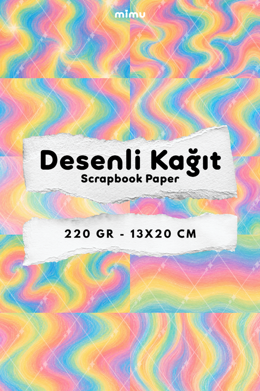 Gökkuşağı Renkli Dalga Desenli Kağıt Seti Scrapbook Kağıdı (220 gr) Ajanda Günlük Kolaj Junk Journal Bullet Journal Kağıtları