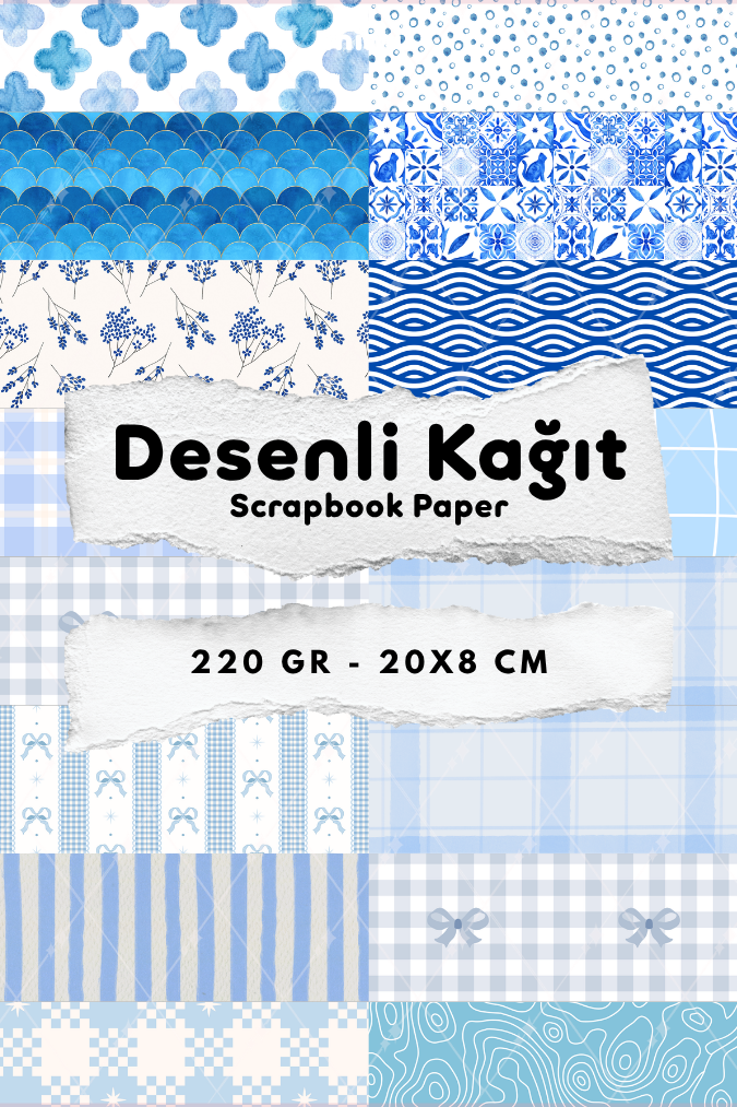Desenli Kağıt Seti Scrapbook Kağıdı (220 gr) Ajanda Kolaj Junk Journal Bullet Journal Kağıtları