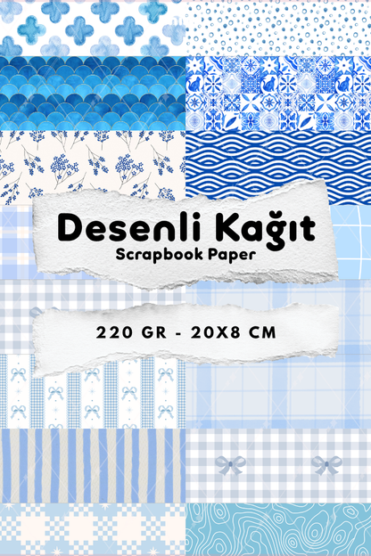 Desenli Kağıt Seti Scrapbook Kağıdı (220 gr) Ajanda Kolaj Junk Journal Bullet Journal Kağıtları