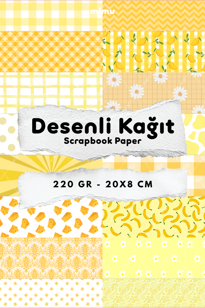 Desenli Kağıt Seti Scrapbook Kağıdı (220 gr) Ajanda Kolaj Junk Journal Bullet Journal Kağıtları