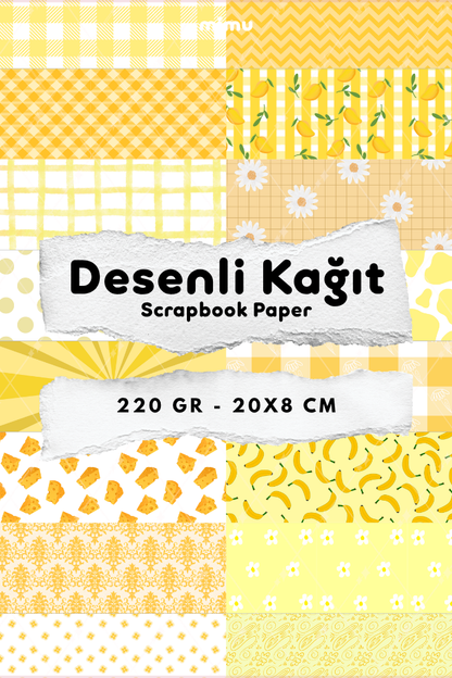 Desenli Kağıt Seti Scrapbook Kağıdı (220 gr) Ajanda Kolaj Junk Journal Bullet Journal Kağıtları