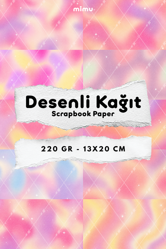 Pembe Gökkuşağı Pastel Desenli Kağıt Seti Scrapbook Kağıdı (220 gr) Ajanda Günlük Kolaj Junk Journal Bullet Journal Kağıtları