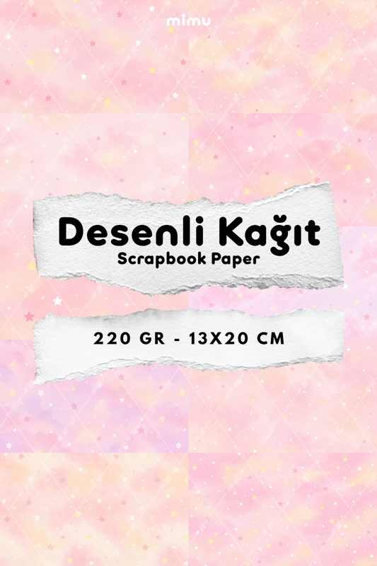 Pembe Pastel Yıldız Gökyüzü Desenli Kağıt Seti Scrapbook Kağıdı (220 gr) Ajanda Günlük Kolaj Junk Journal Bullet Journal Kağıtları