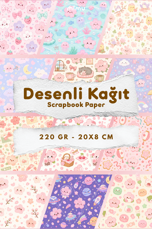 Desenli Kağıt Seti Scrapbook Kağıdı (220 gr) Ajanda Kolaj Junk Journal Bullet Journal Kağıtları