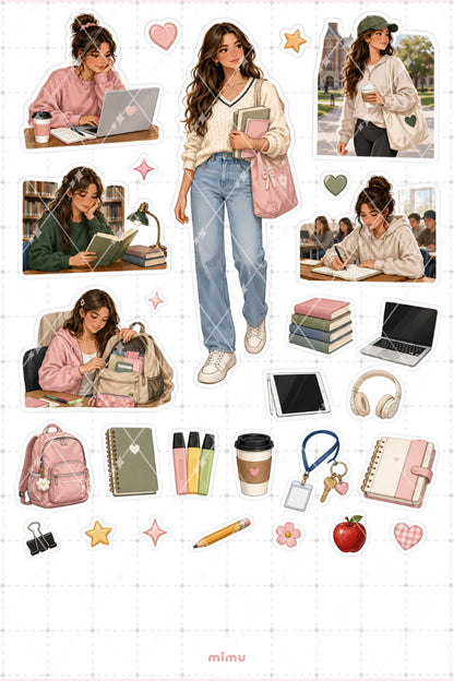 Kolaj Kız Sticker Seti Günlük Yaşam Planlayıcı Temalı Dekoratif 2'li Etiket