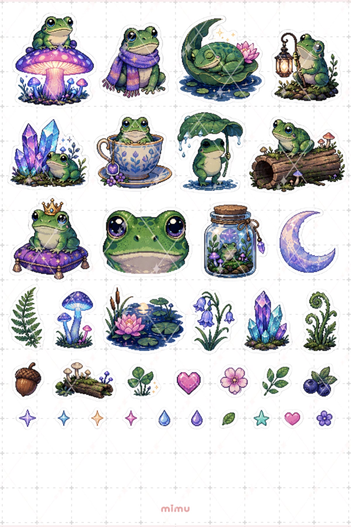 Pixel Art Kurbağa Sticker Seti Frog Doğa ve Gölet Temalı Dekoratif 2'li Etiket