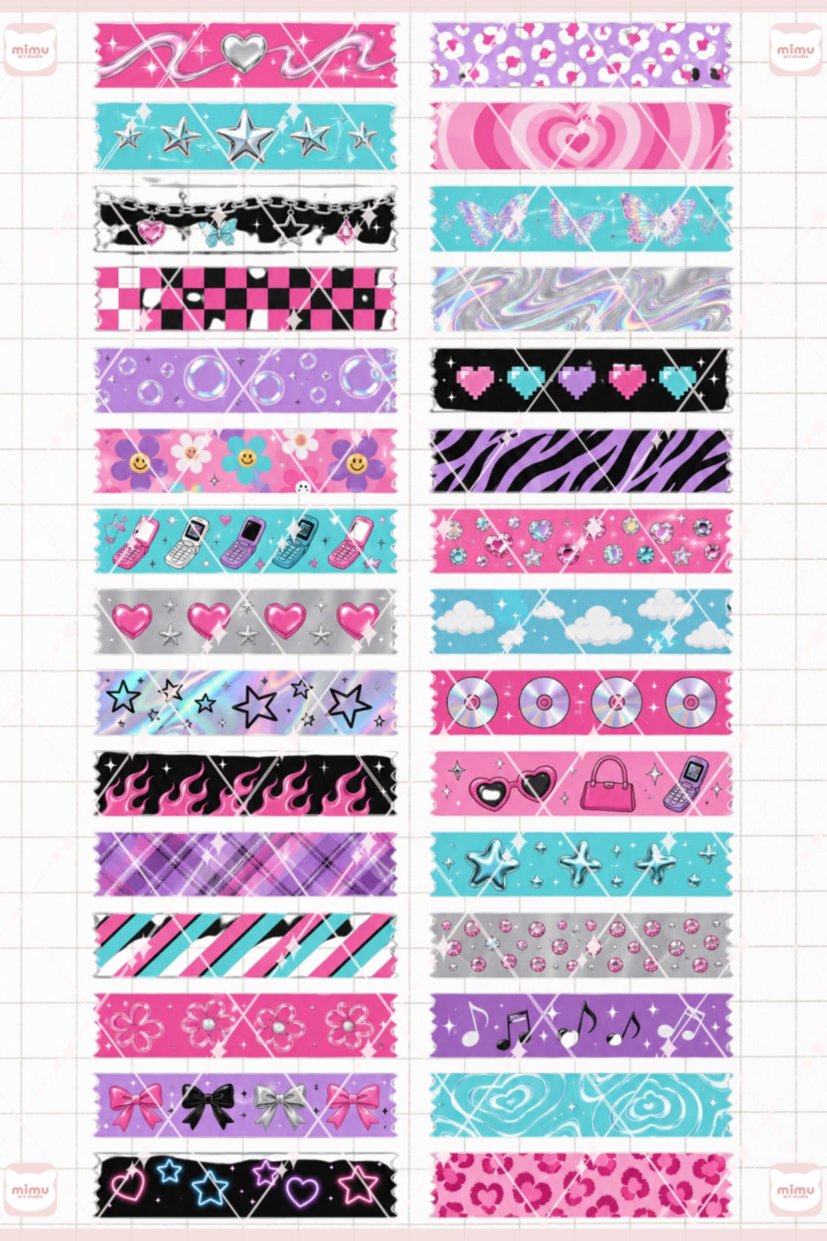 Y2K Temalı Washi Tape Seti Estetik Etiket Defter Günlük Scrapbook Süslemesi