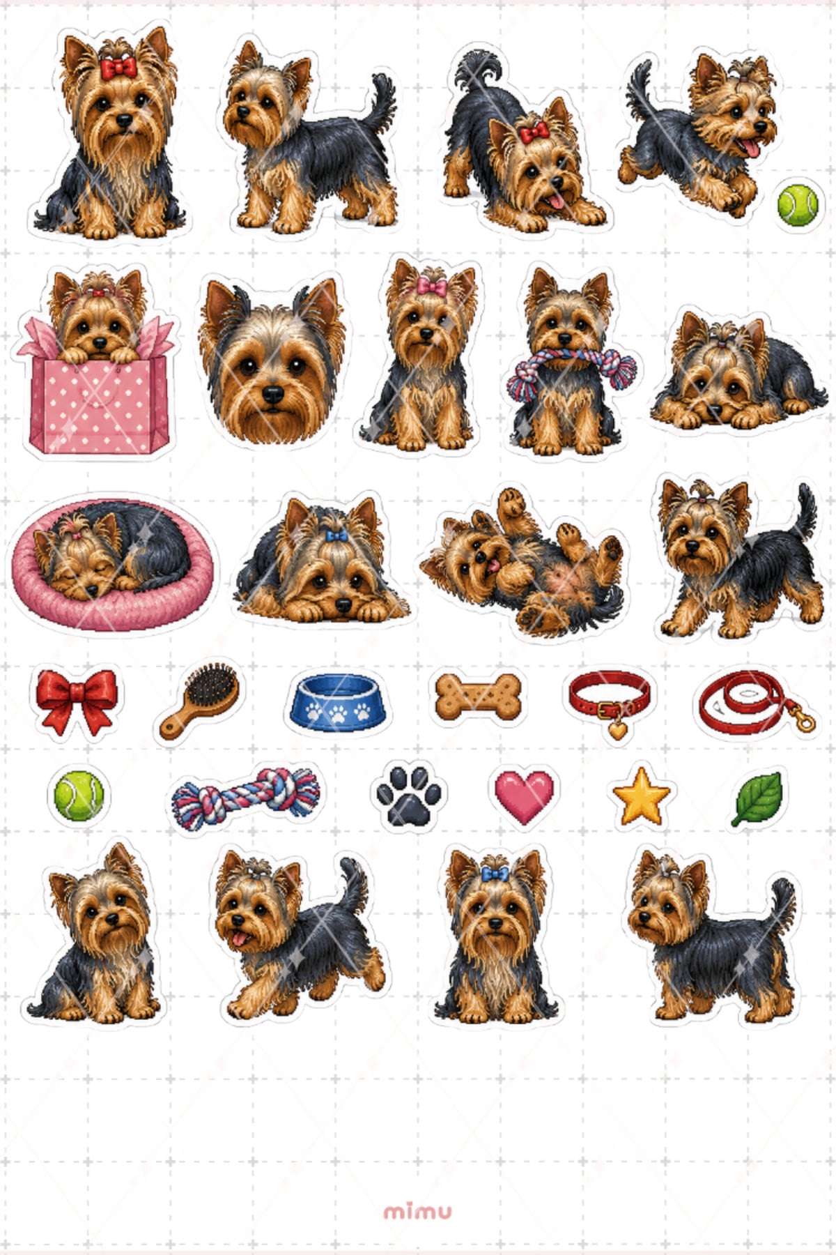 Pixel Art Yorkshire Terrier Sticker Seti Irk Köpek Temalı Dekoratif 2'li Etiket