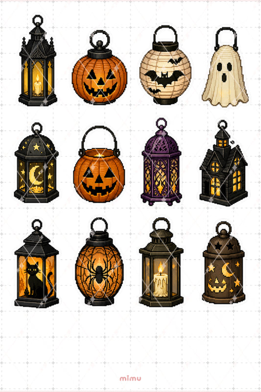 Pixel Art Halloween Sticker Seti Halloween Feneri Temalı Dekoratif 2'li Etiket