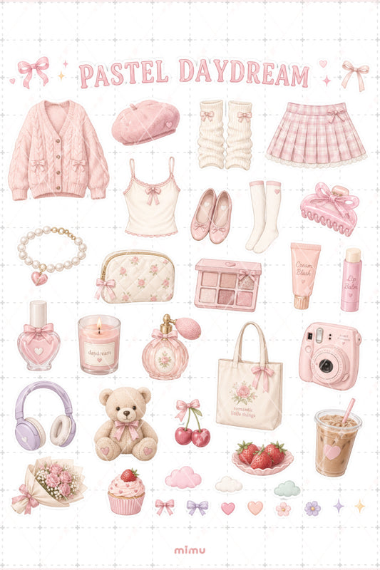 Soft Girl Essentials Sticker Seti Pastel Pembe Lila Romantik Estetik 2li Etiket