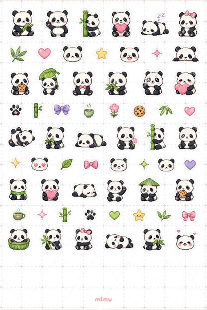 Pixel Art Panda Sticker Seti Siyah Beyaz Hayvan Temalı Dekoratif 2'li Etiket