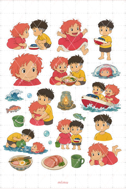 Ponyo Deniz Kızı Sticker Seti Studio Ghibli Anime Temalı 2li Etiket