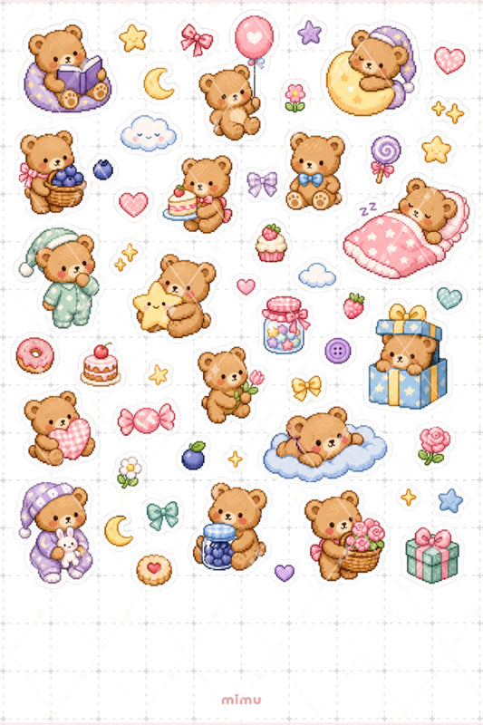 Pixel Art Oyuncak Ayı Sticker Seti Teddy Bear Temalı Dekoratif 2'li Etiket