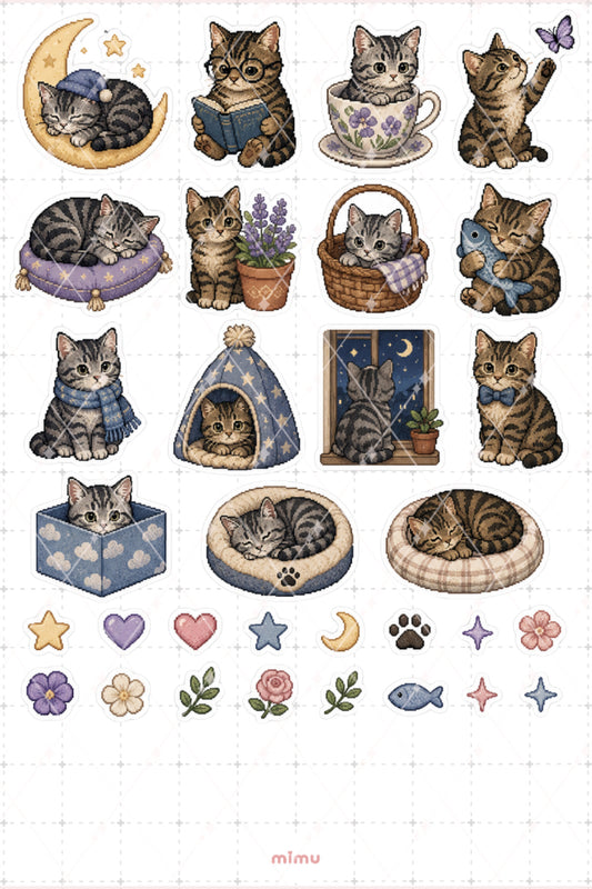 Pixel Art Tekir Kedi Sticker Seti Tabby Cat Patili Dost Temalı Dekoratif 2'li Etiket