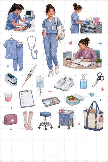 Hemşirelik Öğrencisi Sticker Seti Klinik Ders Çalışma Temalı Dekoratif 2'li Etiket