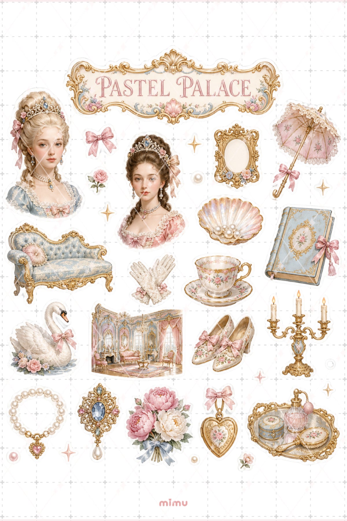 Rococo Reverie Sticker Seti Barok Prenses Kolaj Pastel Vintage Temalı 2li Etiket