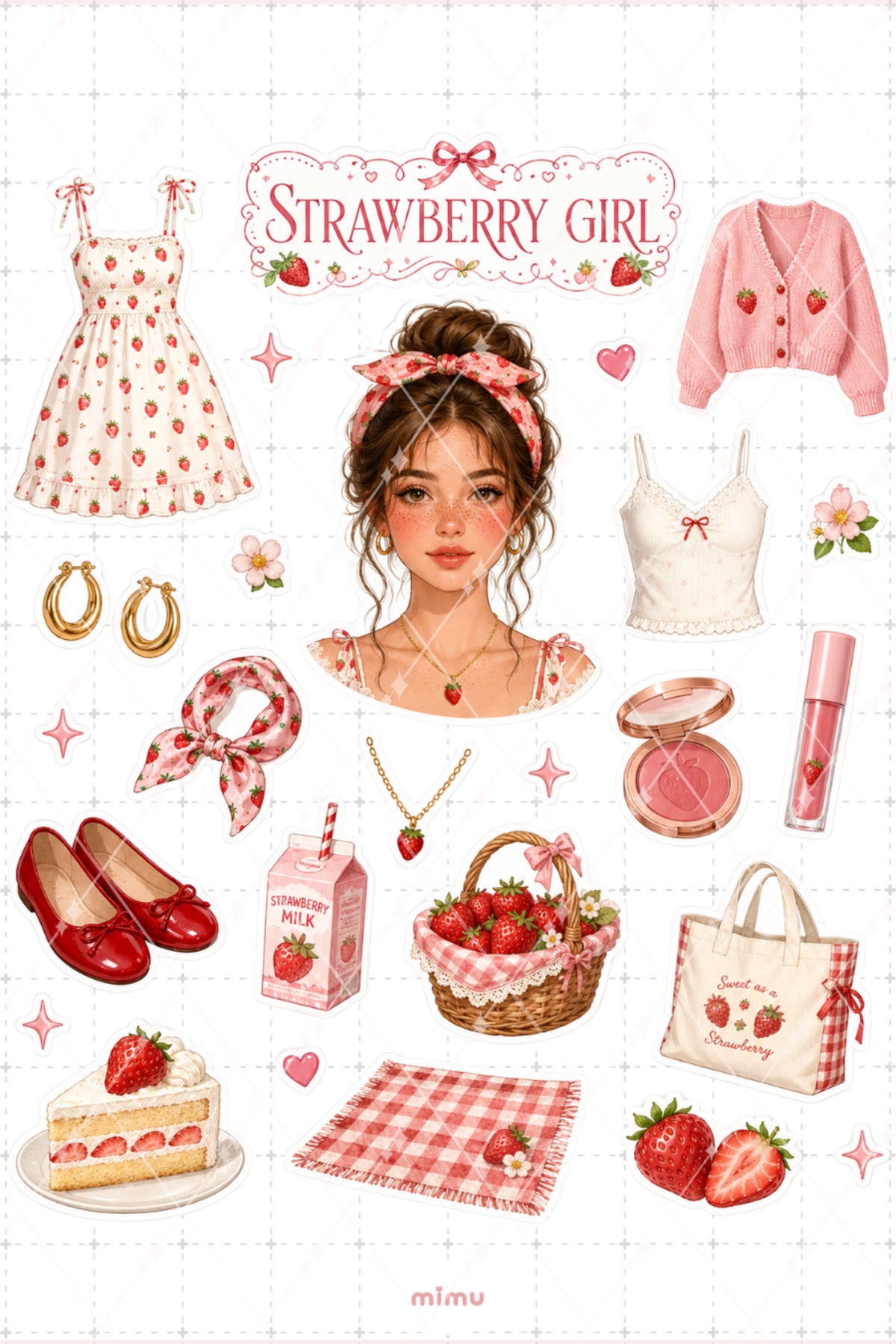 Strawberry Girl Sticker Seti Kırmızı Çilek Kız Temalı 2li Dekoratif Etiket - 2