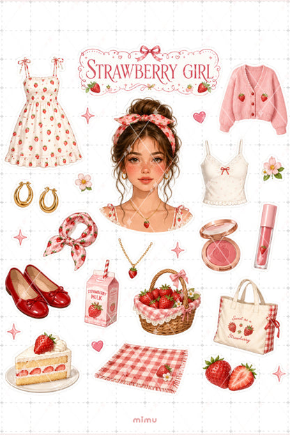 Strawberry Girl Sticker Seti Kırmızı Çilek Kız Temalı 2li Dekoratif Etiket - 2