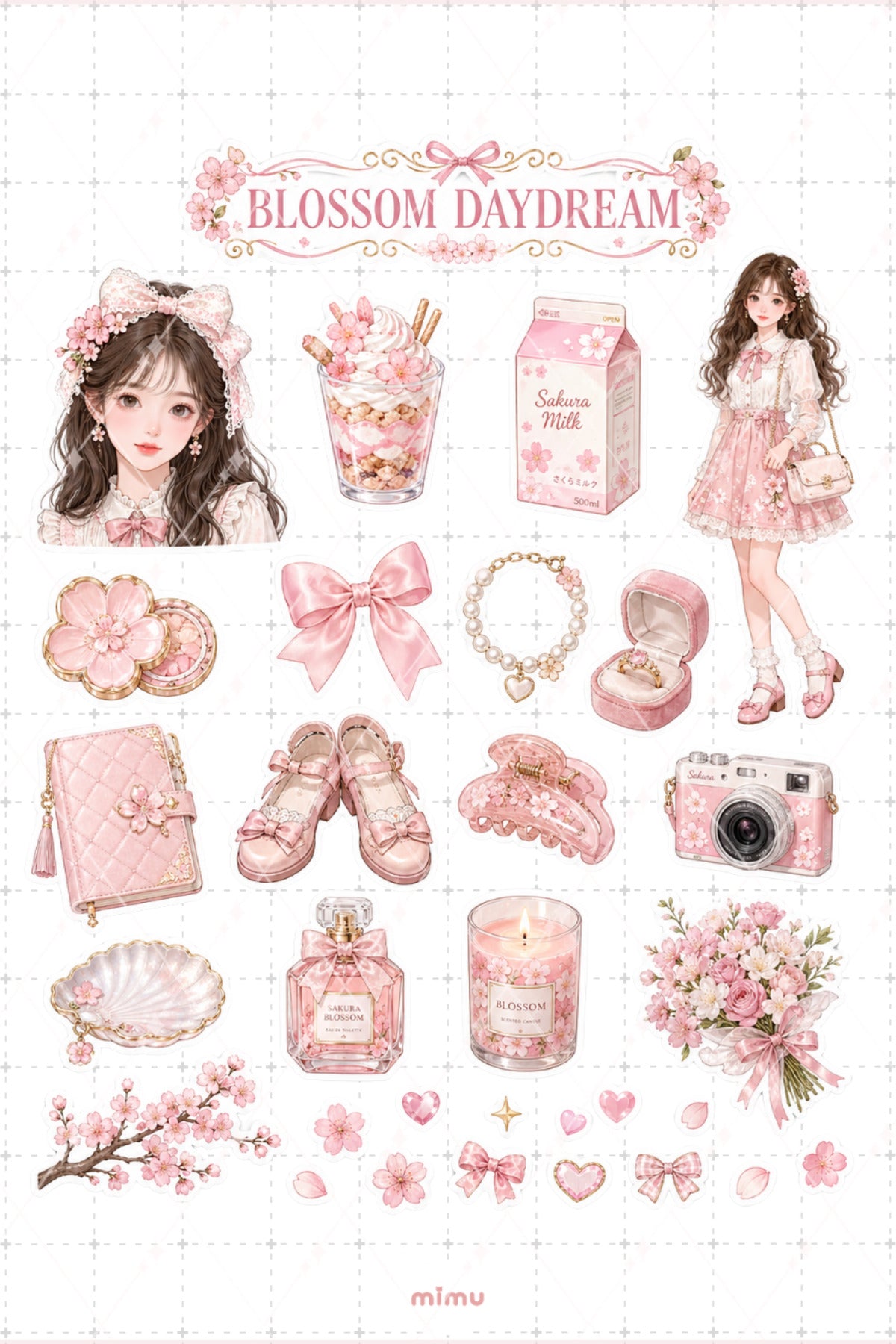 Sakura Girl Sticker Seti Pembe Kiraz Çiçeği Kız Temalı 2li Dekoratif Etiket - 2