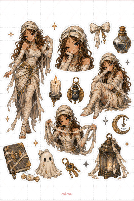Mumya Cadılar Bayramı Kostümü Sticker Seti Halloween Temalı Dekoratif 2'li Etiket