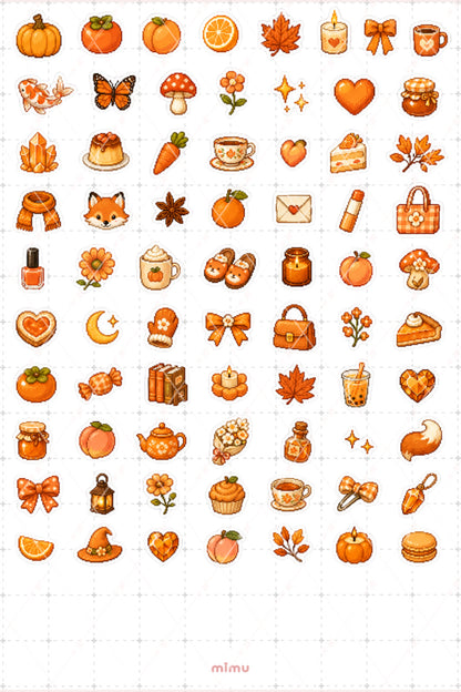 Pixel Art Turuncu Renk Sticker Seti Orange Estetik Renk Temalı Dekoratif 2'li Etiket