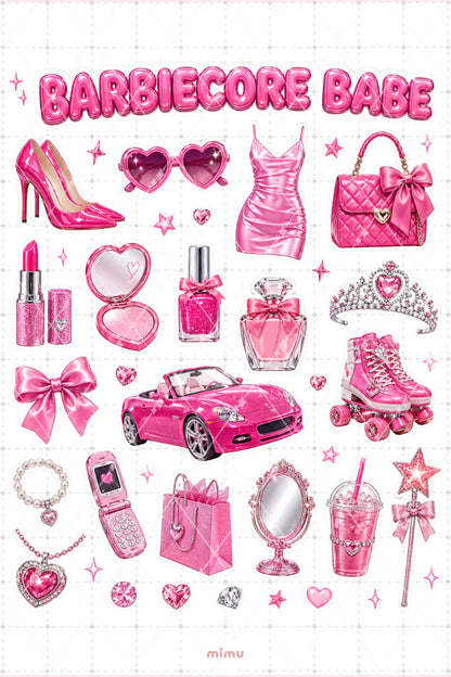 Barbiecore Babe Sticker Seti Pembe Estetik Kolaj Y2K Kız Temalı 2li Etiket