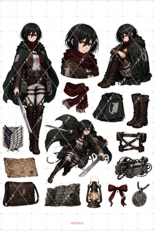 Mikasa Ackerman Sticker Seti Attack on Titan Temalı Dekoratif 2'li Etiket