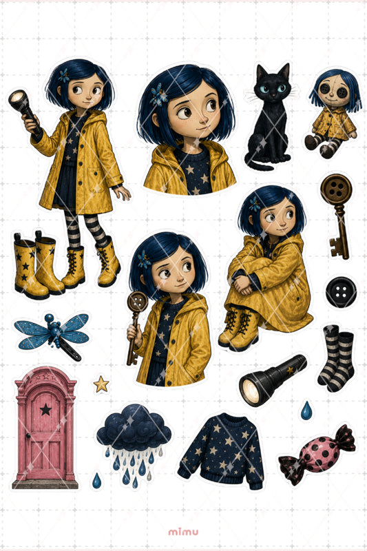 Coraline Sticker Seti Halloween Temalı Dekoratif 2'li Etiket