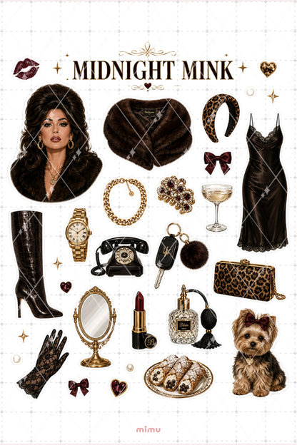 Mob Wife Glam Sticker Seti Leopar Siyah Altın Lüks Kolaj Temalı 2li Etiket
