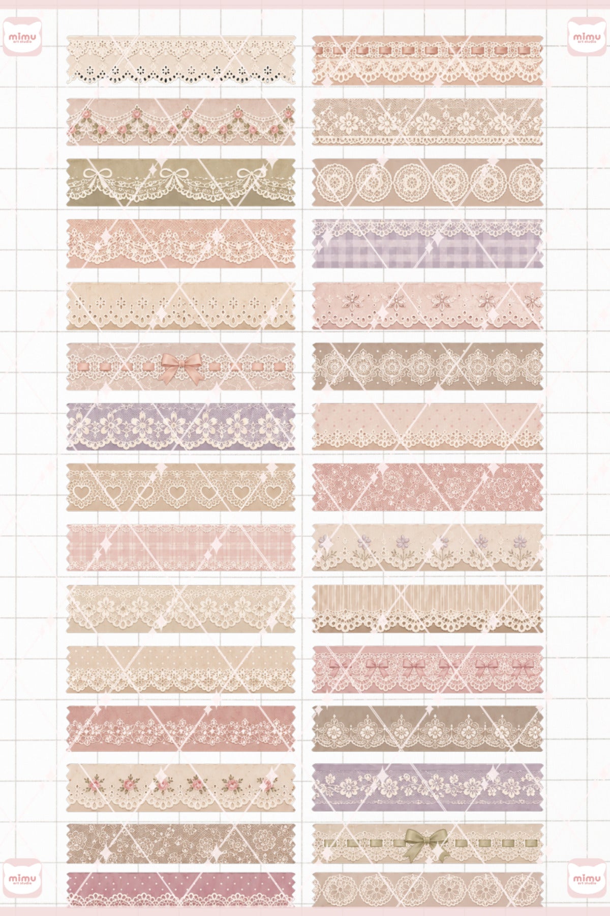 Dantel Temalı Washi Tape Seti Estetik Etiket Defter Günlük Scrapbook Süslemesi