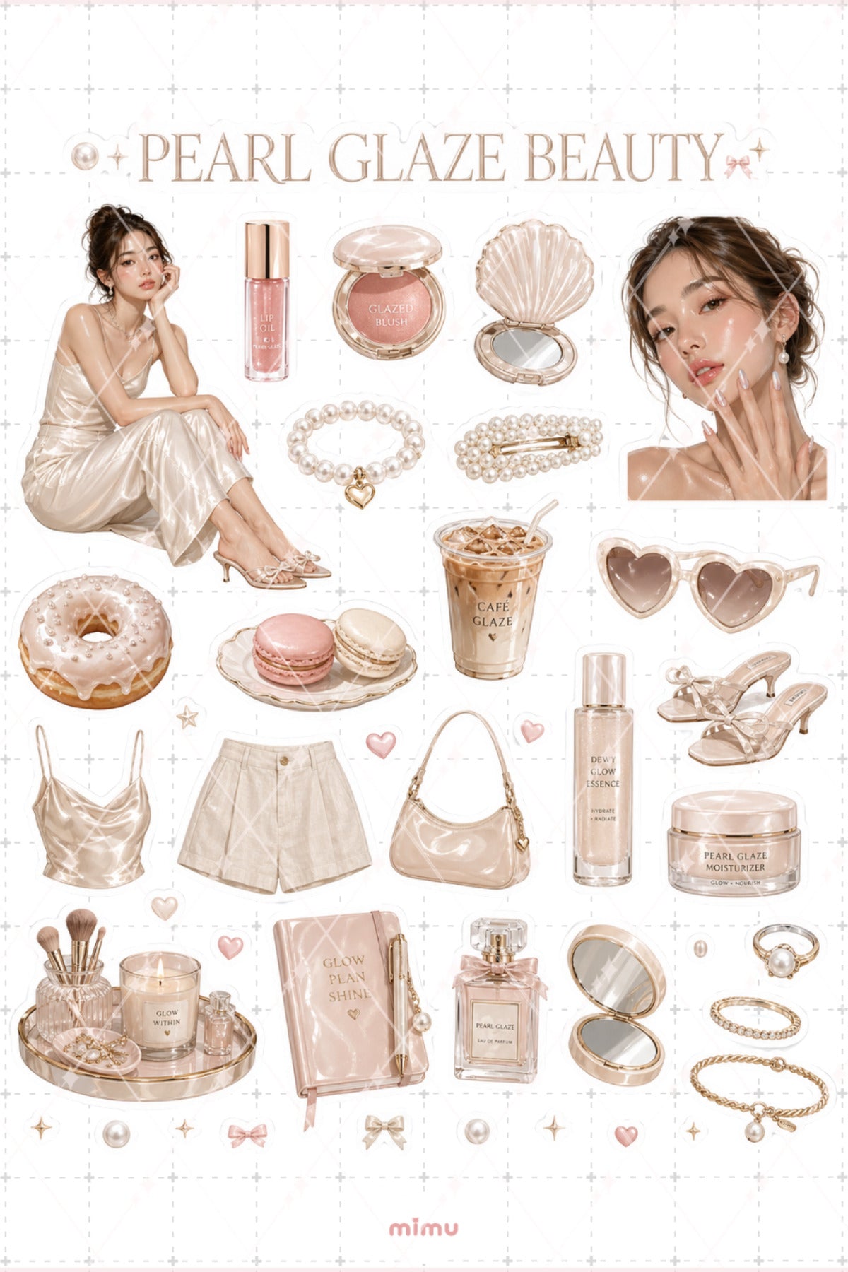 Glazed Donut Girl Sticker Seti Nude Bej Estetik Makeup Kolaj 2li Etiket - 2