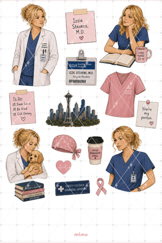 Izzie Stevens Sticker Seti Hastane ve Cerrahlık Temalı Dekoratif 2'li Etiket