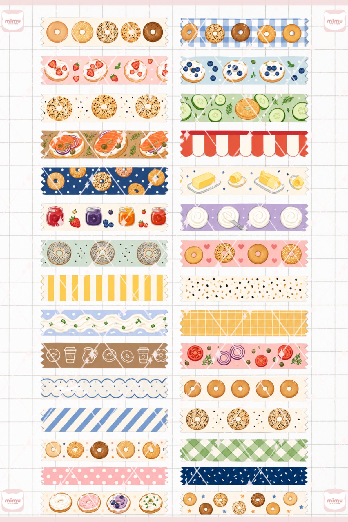 Bagel Temalı Washi Tape Seti Estetik Etiket Defter Günlük Scrapbook Süslemesi