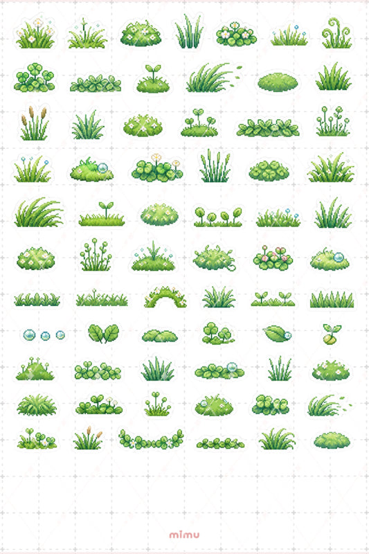 Pixel Art Çimen Sticker Seti Grass Doğa ve Bahçe Temalı Dekoratif 2'li Etiket