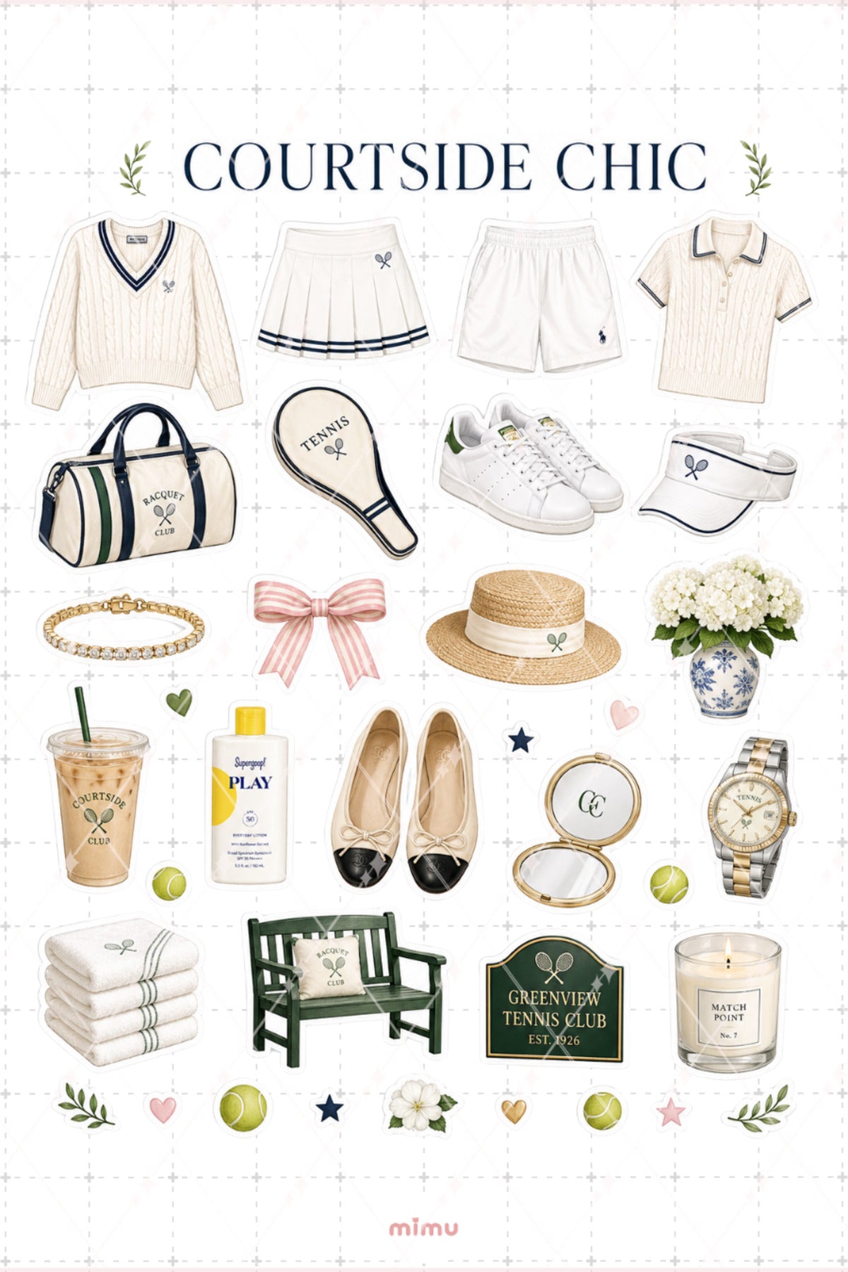 Tennis Club Essentials Tenis Sticker Seti Beyaz Yeşil Sportif 2li Etiket